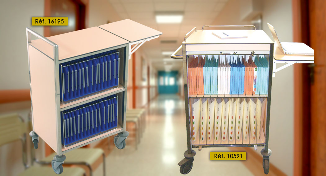 Chariots infirmiers pour le classement des dossiers patients